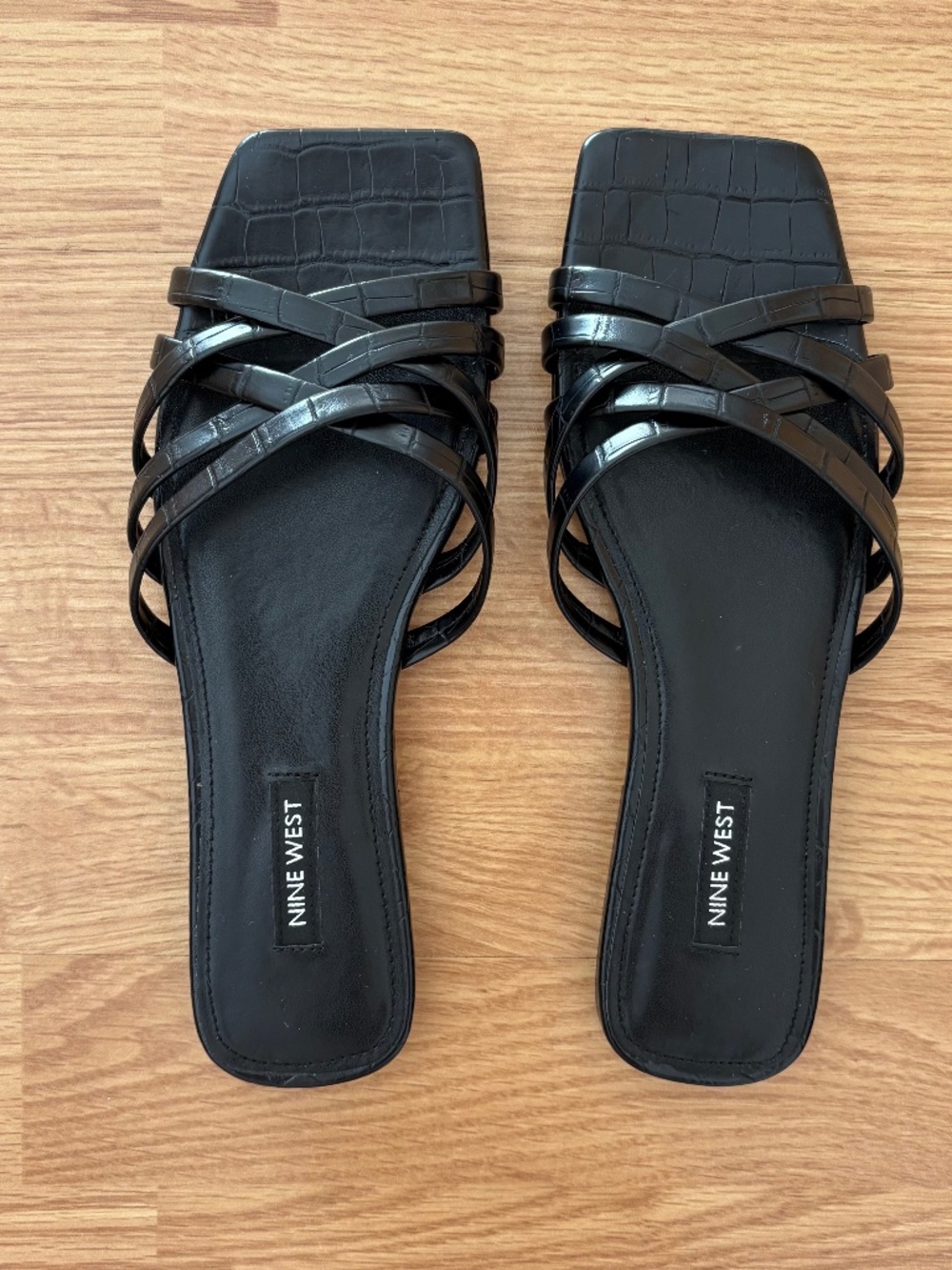 Nine West Black Halen Sandal in Faux Crocodile Pattern